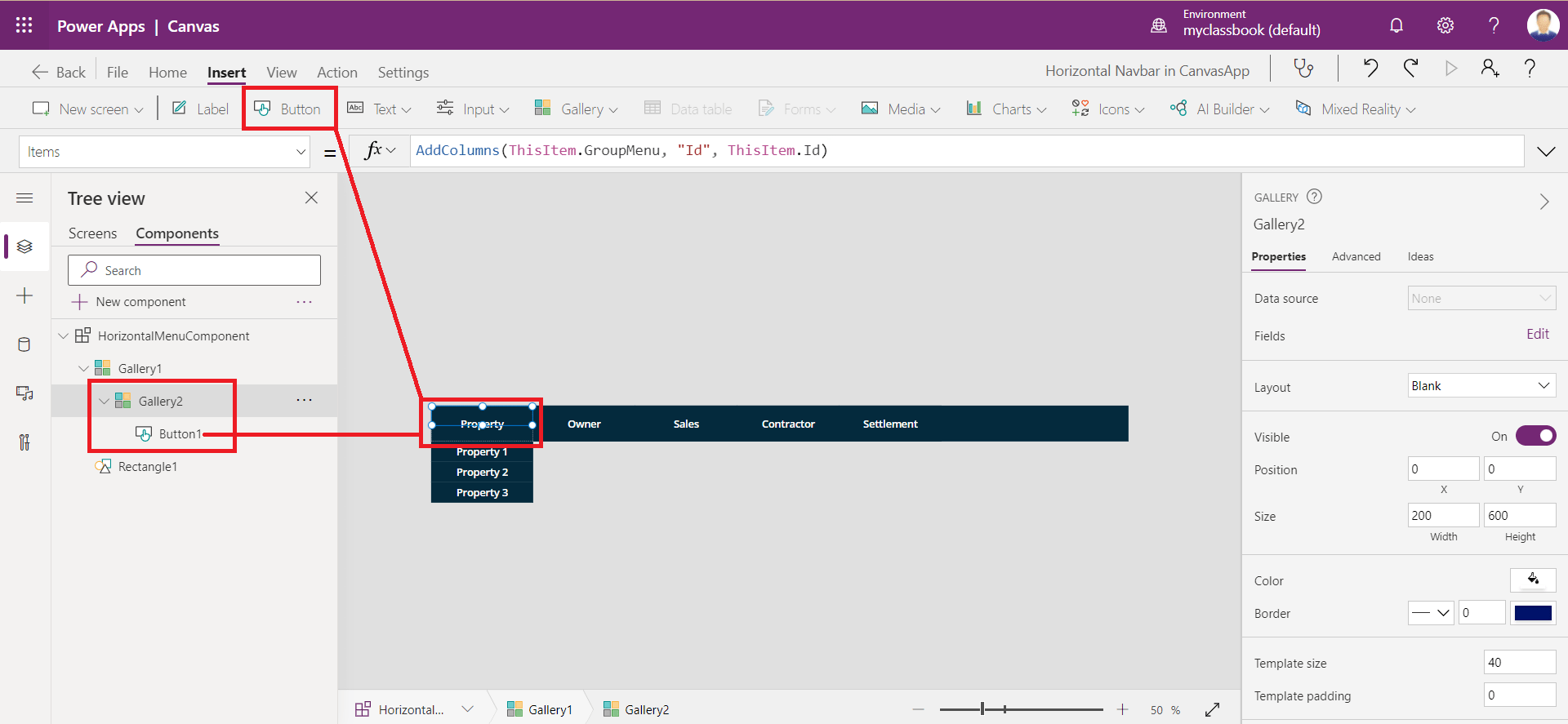 PowerApps Horizontal Navigation Menu Component With Submenu